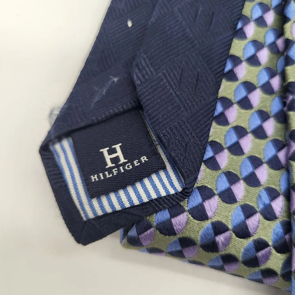 Tommy Hilfiger Men's Blue Geometric Print Neck Tie Silk Made in USA - Picture 4 of 7